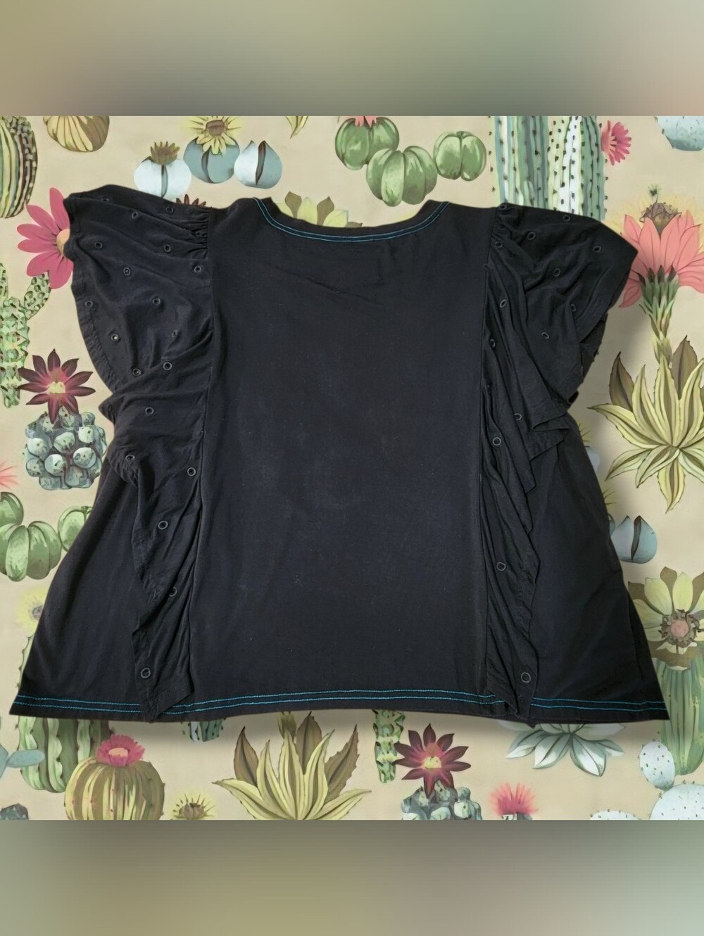 Double D Ranch Black Tee with Bright Cactus Embroidery - Picture 2 of 3